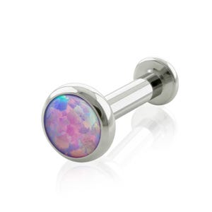 Threaded End & Labret Implant Grade Titanium Light Purple Flat Opal Bezel setting END with 16g or 18g Threaded SMALL Back labret cartilage