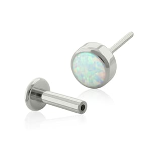 20g to 14g Titanium Push-in Studs, Threadless White Opal end with Push-in back labret earring, tragus studs, cartilage piercing, earlobe