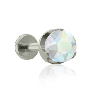 Implant Grade Titanium Threaded FLAT Princess Prong setting Cubic Zirconia END & Labret, 16g or 18g BIG Flat Back (Top and Bottom)