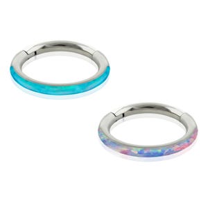 16g Titanium Clicker Ring Side Facing Opal hinged hoops