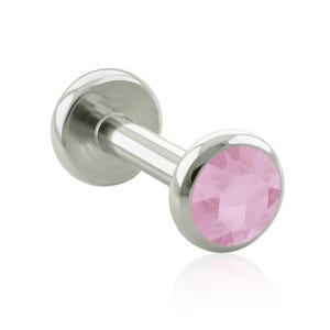 Threaded End & Labret: Implant Grade Titanium Light Pink Flat Gem Bezel setting END with 16g or 18g Threaded Labret BIG Back piercing