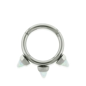 Argola articulada de titânio com ponta tripla OPAL de grau de implante de 16 g para piercings de septo, cartilagem e lóbulo.