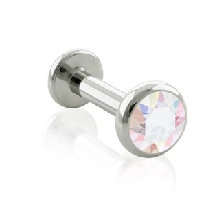 14g Internally THREADED Implant Grade Titanium labret with Flat Gem bezel setting, conch STUDS, lobe PIERCING and cartilage, tragus jewelry