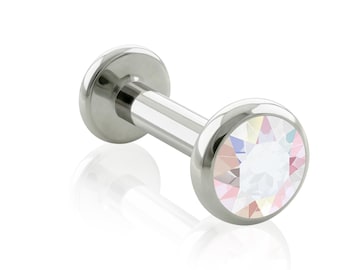 14g Internally THREADED Implant Grade Titanium labret with Flat Gem bezel setting, conch STUDS, lobe PIERCING and cartilage, tragus jewelry