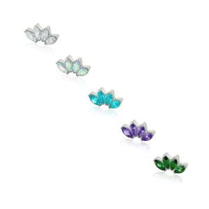 16g- 18g Titanium Threaded accessory Quad Marquise Prong setting Cubic Zirconia 0.9mm threading pattern Titanium earring Studs for piercings
