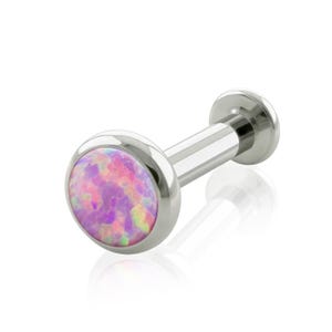 Threaded End & Labret Implant Grade Titanium Pink Flat Opal Bezel setting END with 16g or 18g Threaded SMALL Back labret cartilage