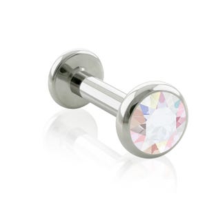 14g Internally THREADED Implant Grade Titanium labret with Flat Gem bezel setting, conch STUDS, lobe PIERCING and cartilage, tragus jewelry