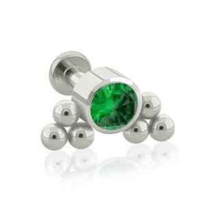 Threaded End & Labret: Implant Grade Titanium Cubic Zircon Bezel-setting Side Double TRI END with 16g or 18g Threaded Labre SMALL Back