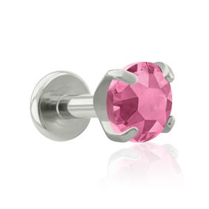 Threaded End & Labret: Implant Grade Titanium Pink Cubic Zircon Prong-set END with 16g or 18g Threaded Labret BIG Back ear, mouth piercing