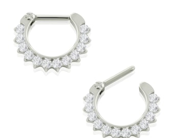 16g Implant Grade Titanium Septum Clicker Front Facing Cubic Zirconia