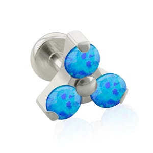 14g Internally THREADED Implant Grade Titanium labret with Trinity Opal top, 14g earring, 14g conch jewelry, lobe ring for cartilage, studs