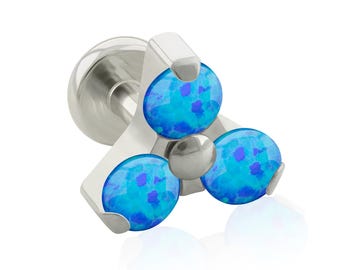 14g Internally THREADED Implant Grade Titanium labret with Trinity Opal top, 14g earring, 14g conch jewelry, lobe ring for cartilage, studs