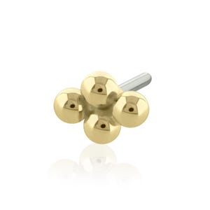 Threadless End: Massives 14K Gold Quad Bead END mit Titan Pin kompatibel mit Ruwse 20g bis 14g Threadless Verschlüssen Threadless Pin Ohr-Piercing