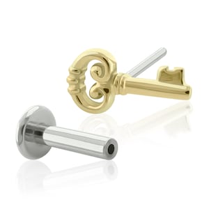 Solid 14K Gold Key END with Titanium Threadless Back in 20g to 14g, Threadless Pin, cartilage earring, Push pin for lobes