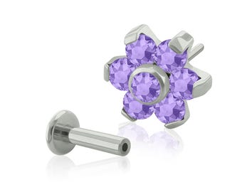 20g bis 14g Titan Push-in Hexaflower Prong Set CZ Ende mit Threadless zurück Labretohrring, Tragus Bolzen