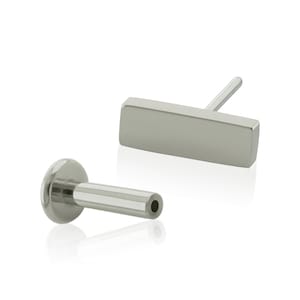 20g to 14g Titanium Push-in Studs, Threadless Rectangle end with Push-in back labret earring, tragus ring cartilage piercing earlobe jewelry