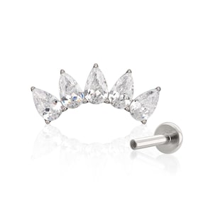 Threaded End Labret Implant Grade Titanium Cubic Zircon Prong-set Crown Teardrop 16g -18g BIG Back cartilage piercing helix jewelry