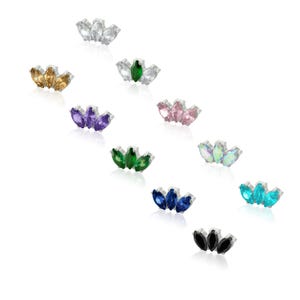 16g- 18g Accessori filettati: Titanio Triple Marquise Prong setting Zirconia cubica 0.9 mm modello di filettatura. Cartilagine, piercing all'elica
