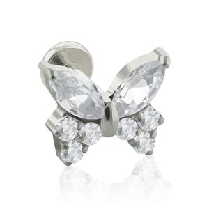 Implant Grade Titanium Butterfly Threaded End and Labret Prong-set CZ 16g -18g BIG Back, Ideal for Cartilage, Tragus, and Earlobe Piercings