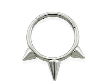16 g implantaatkwaliteit titanium scharnierende hoepel met drie spikes, klikringen