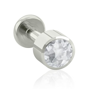 Extremo roscado y labret: titanio de grado de implante, engaste de bisel de circonita cúbica transparente, EXTREMO con 16 g o 18 g de perforación de oreja con rosca en la parte posterior GRANDE