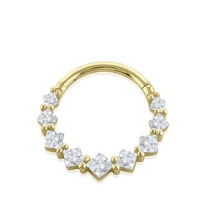 14K Gold 16g Clicker Hoop Splendor Front Facing Multi CZ prong set for Septum, Cartilage, Lobe Piercing hoop, Hinged Hoop, earring hoop.