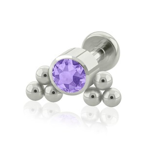 16g or 18g BIG Back Threaded Labret in Implant Grade Titanium Cubic Zircon Bezel setting Side Double TRI END, ear piercing, cute earring