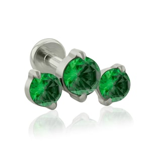 16g-18g Implant Grade Titanium Triple Prong Setting Cubic Zirconia END with 16g or 18g Threaded Labret BIG Back earlobe jewelry