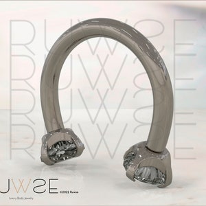 Barra circular de titanio de grado de implante de 16 g con forma de herradura y rosca interna con extremo de circonita gris engastada en puntas, anillo para tabique nasal, aro para trago Rook