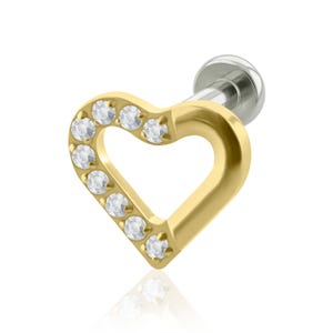 Piercing para el labio de titanio de grado de implante con extremo roscado de medio corazón con parte posterior pequeña roscada de 18 g o 16 g, partes posteriores planas roscadas para lóbulos de las orejas (superior e inferior)