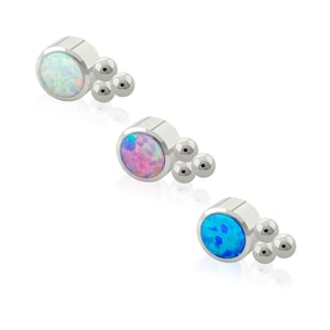 16g-18g Threaded Accessory in Titanium TRI Bezel setting Opal 0.9mm threading pattern. It works with 18g and 16g Ruwse threaded backs