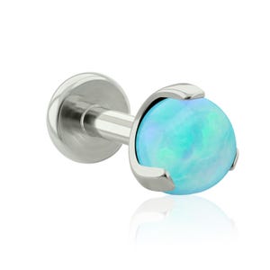Threaded End & Labret: Implant Grade Titanium Opal BALL Prong-set END with 16g or 18g Threaded Labret BIG Back ear, mouth cartilage piercing