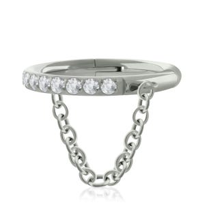 16g Implant Grade Titanium Chain Side Facing Hinged Hoop with CZ for Daith, Helix, Cartilage and Lobe Piercings