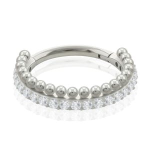 16g Titanium Clicker Side Facing prong-set Cubic Zirconia Multi beads hinged hoops, Earlobe earrings, Helix piercing, conch hoop earring