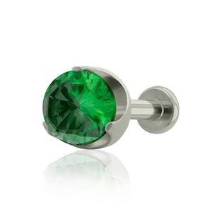 Implant Grade Titanium Threaded Flat Prong setting 3 Cubic Zirconia END & Labret, 16g or 18g SMALL Flat Back, (Top and Bottom)
