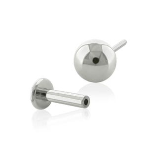 20g to 14g Titanium Push-in Studs, Threadless Ball end with Push-in back labret earring, tragus ring, cartilage piercing, earlobe jewelry