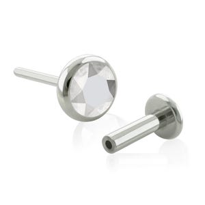 20g to 14g Titanium Push-in Studs, Threadless Flat Crystal end with Push-in back labret earring, tragus studs, cartilage piercing, earlobe
