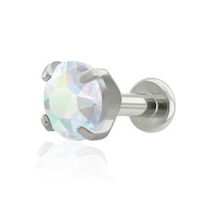 Threaded End & Labret: Implant Grade Titanium Iridescent Cubic Zircon Prong-set END with 16g or 18g Threaded SMALL Back labret cartilage