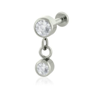 Threaded End & Labret Implant Grade Titanium Double Bezel-set Cubic Zirconia  END with 16g - 18g Threaded Labret SMALL Back earlobe piercing