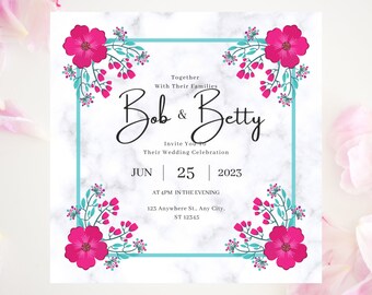 MINIMALIST EDITABLE WEDDING Invitation For Elegant Wedding Flowery Blue and Pink