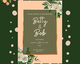 ELEGANT PRINTABLE WEDDING Invitation Instant Download Elegant Green
