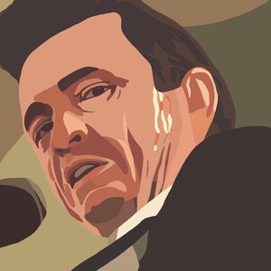 Johnny Cash hand drawn DIGITAL PRINT (The king of country music, &quot;I hear the train a-comin&quot;)