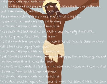 Jesus on the Cross, Hallelujah Easter Song, DIGITAL PRINT (Catholic wall art, Christian wall art)