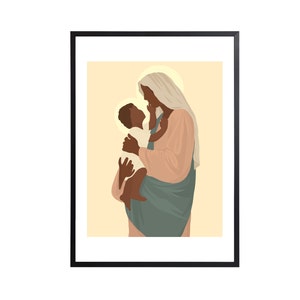 Maria met baby Jezus DIGITAL PRINT (katholieke kunst aan de muur, christelijke kunst aan de muur, katholieke moederdag cadeau)