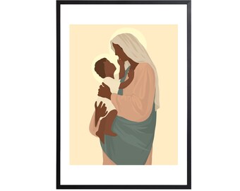 Mary holding baby Jesus DIGITAL PRINT (Catholic wall art, Christian wall art, Catholic Mothers Day gift)