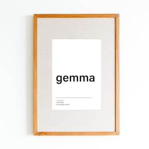NEW Gemma name meaning print | Black and white name poster | Modern nursery name art | Minimalist name wall art