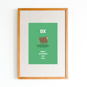 Póster del Año Infantil del Buey / Colorido Estampado de la sala de juegos del Buey / Decoración del Año Nuevo Lunar / Impresión de pared del Año Nuevo Chino Moderno