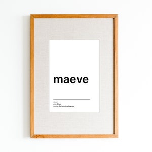 NUEVO nombre de Maeve que significa impresión / Cartel de nombre en blanco y negro / Arte moderno del nombre de la guardería / Arte minimalista de la pared del nombre