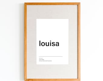 NOVO significado do nome Louisa impressão de <br> Entrega Rápida? Pôster com nome em preto e branco | Arte moderna do nome do berçário | Arte minimalista de parede com nome