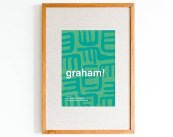 Graham nombre que significa impresión / Colorido, póster de nombre moderno / Arte de nombre de guardería juguetón / Arte de pared de nombre minimalista